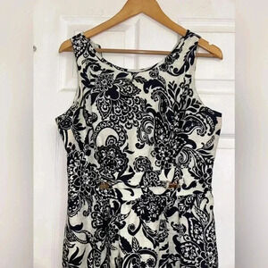 Eliza‎ J Navy Blue and Off White Paisley Sheath Dress Size 10